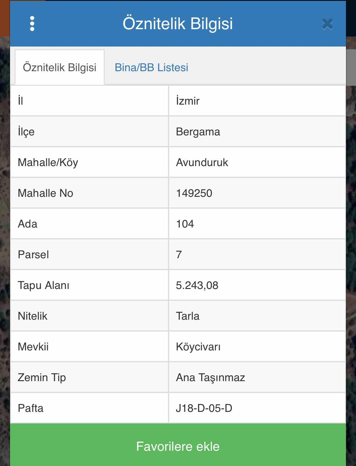 Bergama Avunduruk 104ada 7parsel 5.243m2 Tarla