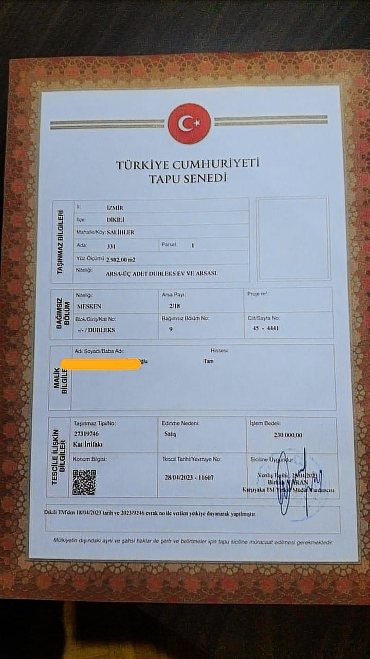 DİKİLİ SALİHLER TÖYKO SİTESİNDE DAİRE TAKASLI VİLLA ARSASI