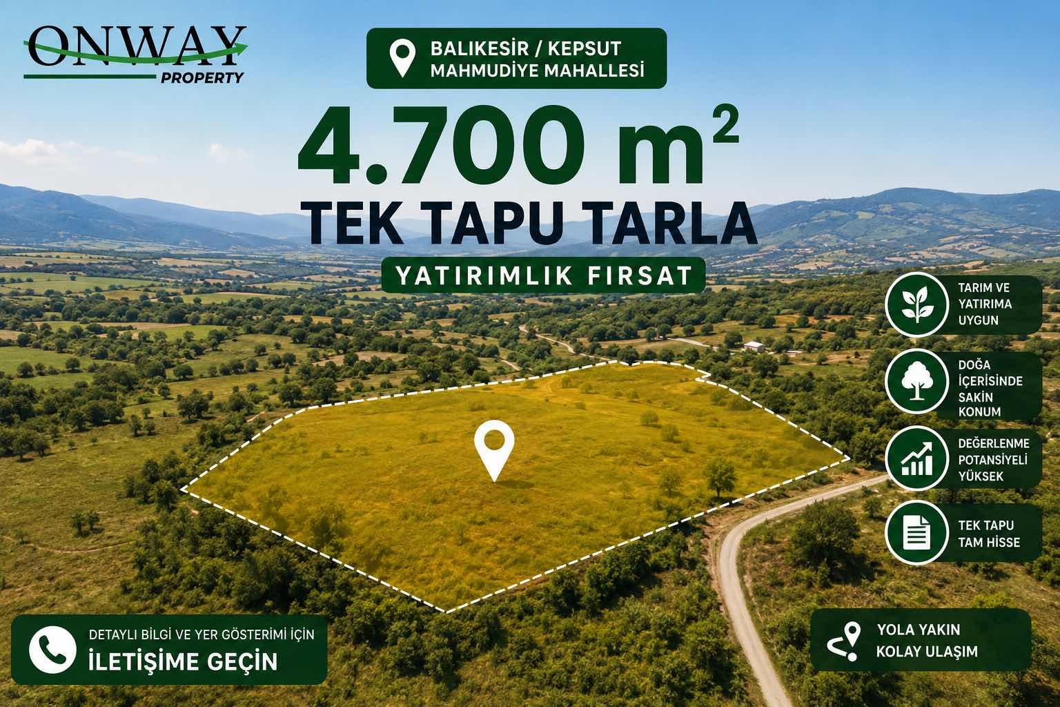 Balıkesir Kepsut Mahmudiyede 4.700 m² Tek Tapu Tarla