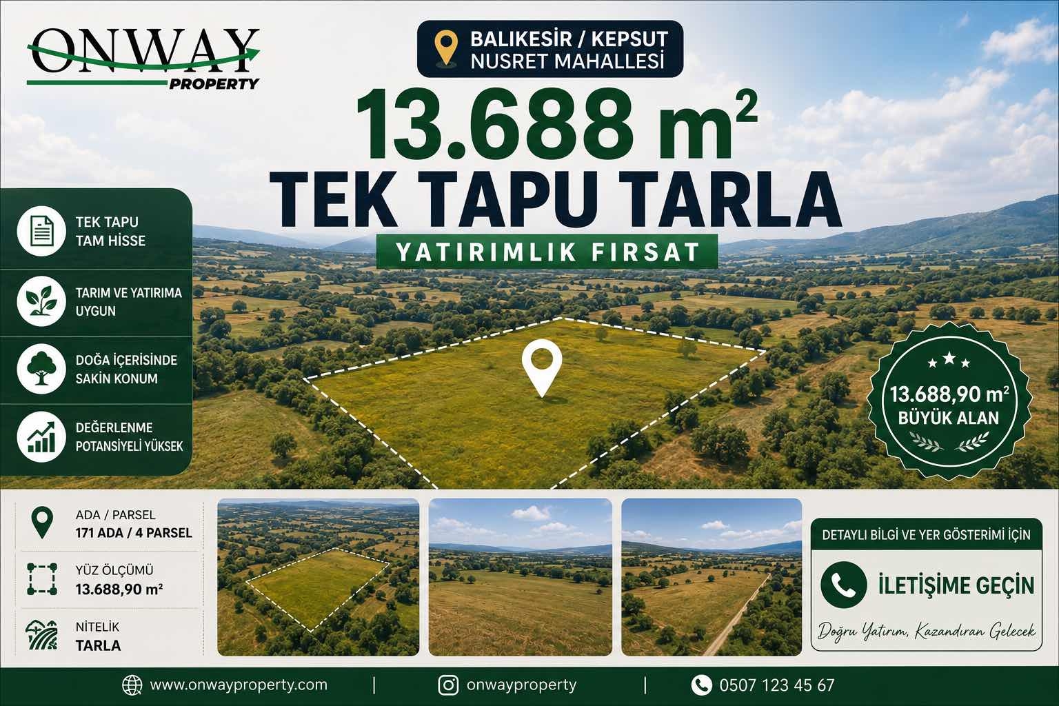 Balıkesir Kepsutta 13.688 m² Tek Tapu Yatırımlık Tarla